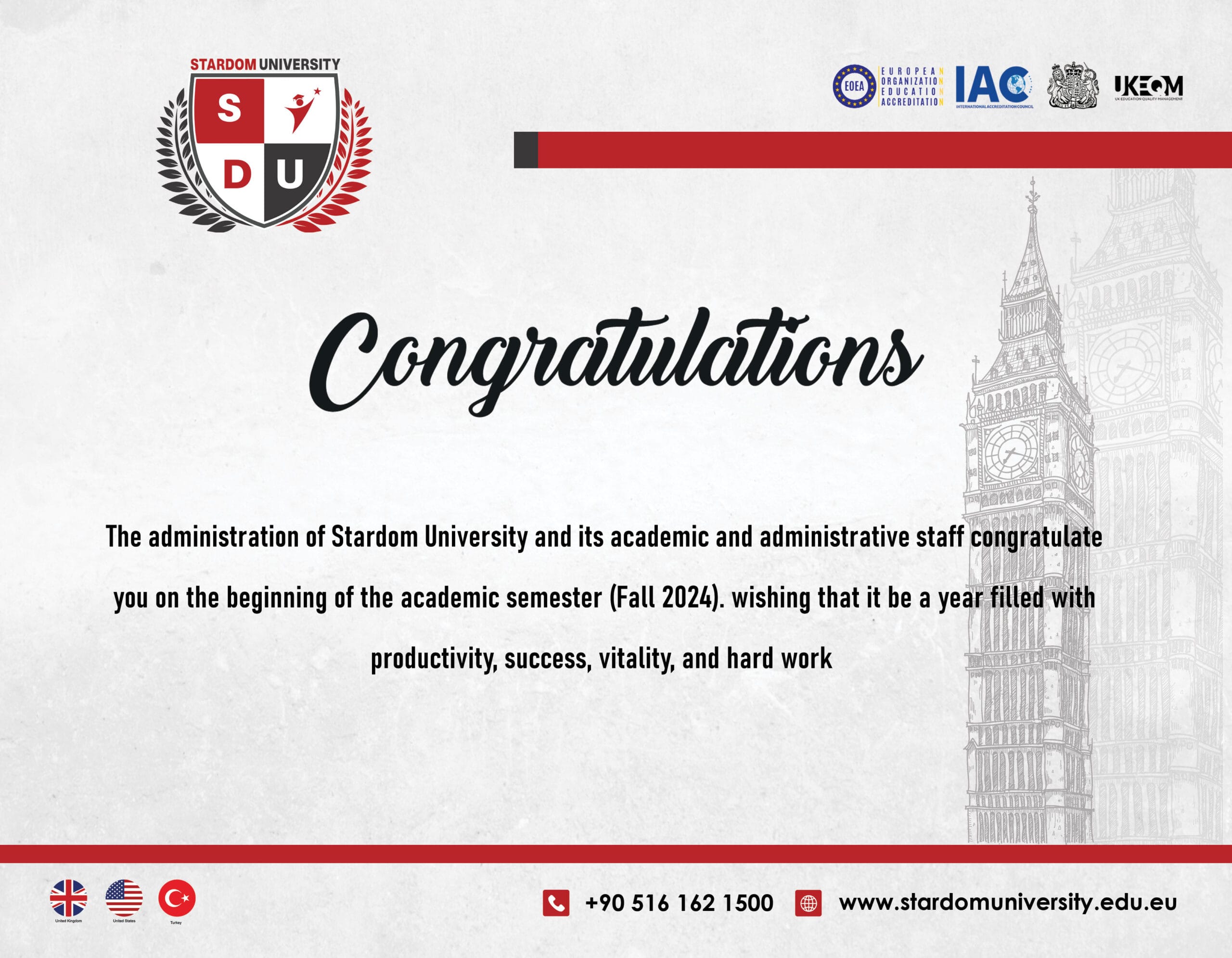 The President of Stardom University congratulates the students on the start of the new academic year